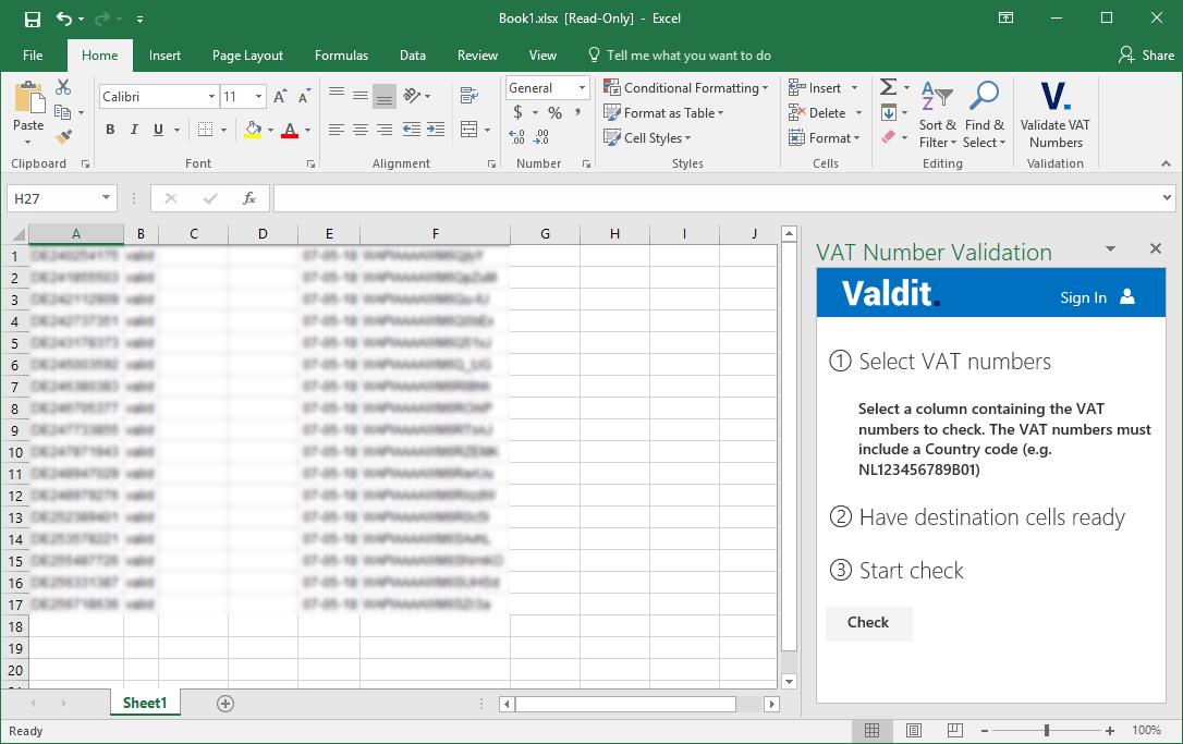 VAT Number Validation Add-in for Excel